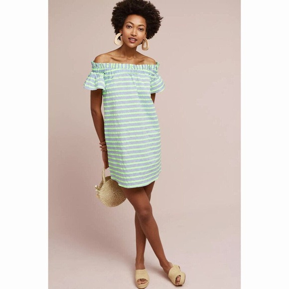 Corey Lynn Calter Anthropologie Bayside Off-The-Shoulder Striped Dress Size XS - Picture 1 of 6
